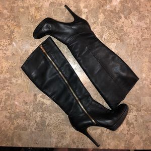 Black Leather Vince Camuto Gold Zipper Boots